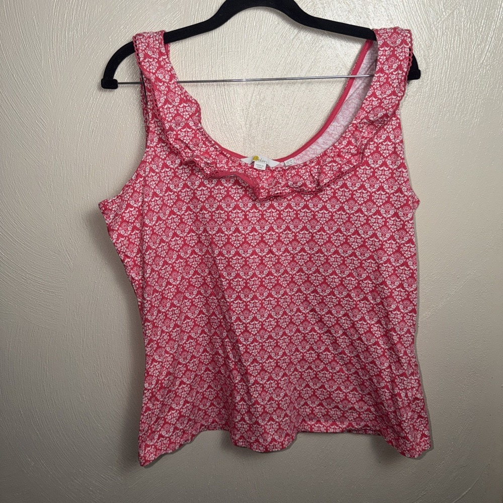 Boden UK 16 US 12 Pink Floral Print Ruffle Neck Sleeveless Tank Top